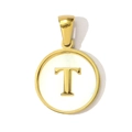 Golden round shell pendant necklace featuring a 3D letter T inlay for DIY jewelry - Letter T Style (YF367-T)
