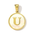 Golden stainless steel necklace pendant with shell inlay featuring letter U - Letter U Style (YF367-U)