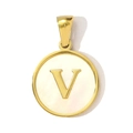 Golden round titanium steel necklace with white shell inlay featuring letter V pendant - Letter V Style (YF367-V)