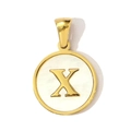 Gold plated stainless steel pendant with letter X relief on white shell disk - Letter X Style (YF367-X)
