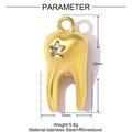 Gold plated stainless steel tooth shaped pendant with star rhinestone inlay details - Star Rhinestone Tooth (YF667)