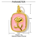 Square rose enamel pendant in gold copper with dimensions 19mm by 12mm - Pink Rose (YF739)