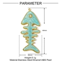 Blue enamel fishbone charm in stainless steel with white pearl accent, size 44x20mm - Sky Blue Fishbone Style (YF919-3)