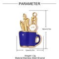 Blue enamel pencil holder pendant in stainless steel with detailed size dimensions - Blue Mug (YH1613-3)