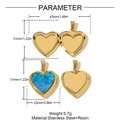 Golden heart locket necklace with blue resin inlay and photo slot details - Blue-Green Marble Pattern Style (YH1747-3)
