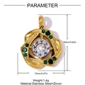 Gouden roestvrijstalen wervelhanger met centrale zirkoon en groene stenen - Gouden Holle Zirkoon Stijl (YH1629-2)