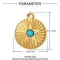 Gold stainless steel starburst pendant with turquoise natural stone, 22mm size - Turquoise Starburst Disc (YH1668-2)