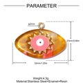 Amber resin Evil Eye pendant with gold sunburst detail and stainless steel clasp - Amber Transparent Evil Eye Oval Style (YK076-3)