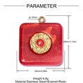 Quadratischer Anhänger aus rotem Harz mit goldenem Stern und Emaille aus Edelstahl - Rot Glitzer Quadrat Edelstein (YK079-3)