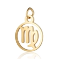 Polished gold Virgo zodiac sign pendant with hollow round frame and top ring detail - Virgo / Gold