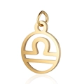 Macro detail of a polished gold Libra zodiac pendant with hollow circular frame - Libra / Gold