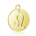 Detailed macro view of 12mm gold polished stainless steel Leo zodiac circle pendant - Gold Leo