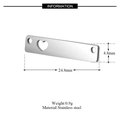 Polished stainless steel bar connector with heart cutout and dual mounting holes - Double Hole Heart Bar Style (T128)