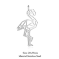 Polished stainless steel geometric flamingo pendant variant for DIY necklaces, 20x39mm size - Silver Flamingo Style (JA110-1x5)