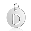 Pendentif rond en acier inoxydable argenté avec lettre D et finition polie - Argent Lettre Creuse D (T514S-D)