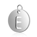 Pendentif rond en acier inoxydable argenté poli avec un design ajouré de la lettre E - Argent Lettre Creuse E (T514S-E)