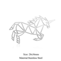 Polished stainless steel geometric unicorn pendant, silver hollow design, 28x56mm size - Silver Unicorn Style (JA119-1x5)
