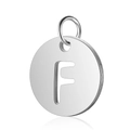 Pendentif rond en acier inoxydable poli avec découpe de la lettre F en couleur argent - Argent Lettre Creuse F (T514S-F)