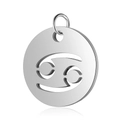 Macro view of 12mm silver stainless steel Cancer zodiac charm with mirror finish - Steel Cancer