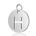Pendentif rond en acier inoxydable argenté poli avec lettre H au design évidé - Argent Lettre Creuse H (T514S-H)