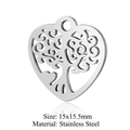 Polished stainless steel heart-shaped tree of life pendant measuring 15x15.5mm - Silver Heart Tree of Life Style (T635-1)