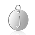 Pendentif lettre J en acier inoxydable argenté poli avec anneau de jonction - Argent Lettre Creuse J (T514S-J)