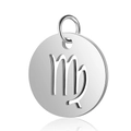 Macro shot of silver mirror-polished 12mm stainless steel Virgo zodiac charm pendant - Steel Virgo