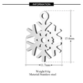 Silver snowflake pendant in stainless steel for jewelry making with dimensions - Snowflake Hollow Style (T194)
