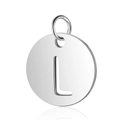 Pendentif disque en acier inoxydable argenté poli avec lettre L pour bijoux DIY - Argent Lettre Creuse L (T514S-L)