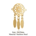 Golden stainless steel dreamcatcher charm pendant with three hanging feathers for DIY jewelry - Gold Dreamcatcher Style (T636-2)