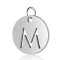 Pendentif rond en acier inoxydable argenté poli avec lettre M ajourée pour bijoux - Argent Lettre Creuse M (T514S-M)