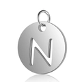 Pendentif lettre N en acier inoxydable poli pour accessoires de bijoux faits main - Argent Lettre Creuse N (T514S-N)