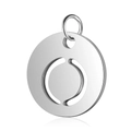 Pendentif alphabet rond en acier inoxydable argenté avec finition miroir poli - Argent Style Creux O (T514S-O)