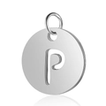 Pendentif rond lettre P en acier inoxydable poli couleur argent pour bijoux DIY - Argent Lettre Creuse P (T514S-P)
