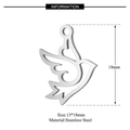 Silver hollow bird pendant made of stainless steel with 13x18mm size measurements - Flying Bird Shape Style (T208)