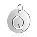 Pendentif rond en acier inoxydable argent poli avec lettre Q pour création de bijoux - Argent Lettre Creuse Q (T514S-Q)