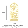Gold plated stainless steel landscape pendant, sun and mushroom design, 22x48mm size - Natural Landscape Style (LA959-2)