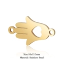 Conector Mano de Fátima en acero inoxidable dorado con corazón calado, brillo de espejo - Mano de Fátima Oro