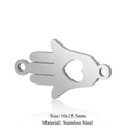 Conector mano de Hamsa de acero inoxidable plateado para joyería DIY, 10x15,5 mm - Mano de Fátima Plata