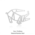 Silver stainless steel rhinoceros pendant with geometric origami cutout design, 25x40mm - Silver Rhino Style (JA138-1x5)