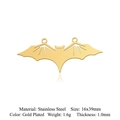 Gold plated stainless steel bat pendant for DIY jewelry, 16x39mm bat charm accessory - Double Hole Bat (Gold) (LA922-2)