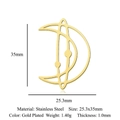 Gold plated stainless steel moon and circle pendant charm with 25.3x35mm dimensions - Moon Ring Style (LA960-2)