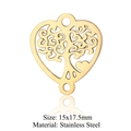 Ciondolo cuore Albero della Vita in acciaio dorato, 15x17,5mm per creazione gioielli - Connettore Albero della Vita Cuore Oro (T651-2)