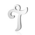 Pendentif en acier inoxydable poli avec une lettre T majuscule cursive - Lettre T