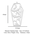 Gothic silver coffin pendant in stainless steel with moon and bat cutout design - Moon Bat Coffin (Silver) (LA977-1)