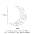 Silver stainless steel hollow moon pendant charm for jewelry making 26x34.5mm - Geometric Moon Style (LA961-1)