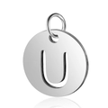 Pendentif rond poli en acier inoxydable argenté avec une découpe de la lettre U évidée - Argent Lettre Creuse U (T514S-U)