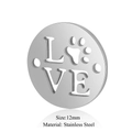 Colgante LOVE de acero inoxidable 12mm con huella calada para joyería artesanal DIY - Círculo LOVE Pata Plateado