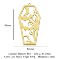 Gold-plated stainless steel coffin charm with moon and bat cutouts for DIY jewelry making - Moon Bat Coffin (Gold) (LA977-2)