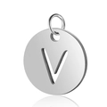 Pendentif rond doré en acier inoxydable lettre V avec finition polie pour bijoux DIY - Argent Lettre Creuse V (T514S-V)